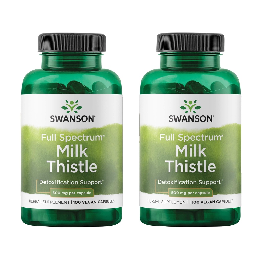 Swanson Milk Thistle - Suplemento de suporte de fígado de ervas - Fórmula natural que ajuda a manter a saúde geral e bem-estar - (100 cápsulas, 500mg cada) 2 Pacote