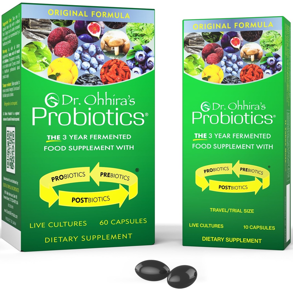 Probióticos do Dr. Ohhira, Fórmula Original, 60 Caps com Bonus 10 Cápsulas Pacote de Viagem - 13 Probiótico Strains com Prebióticos e Postbióticos