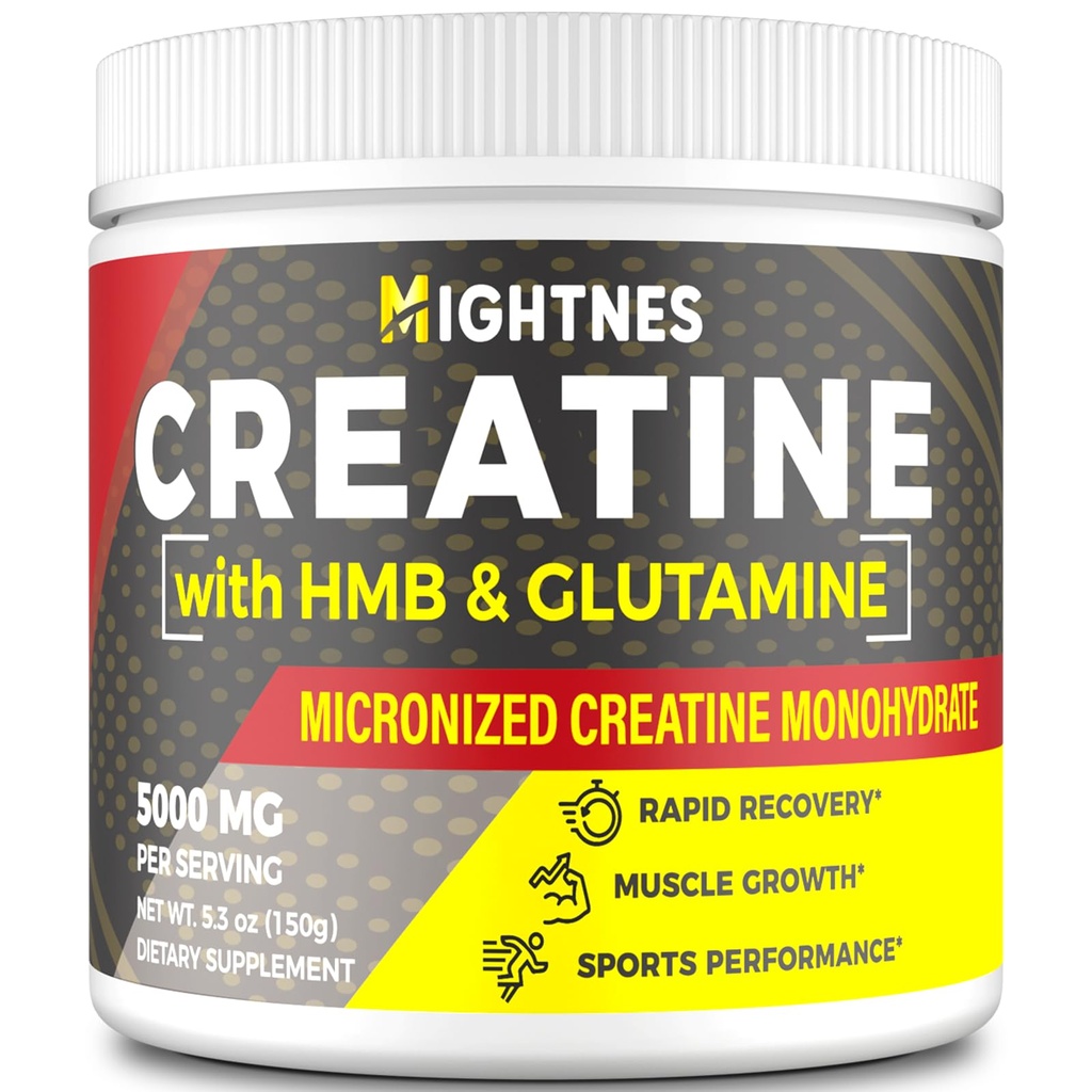 Creatina HMB, Creatina em pó para homens e mulheres, Creatina micronizada mono-hidratada para crescimento e recuperação muscular e aumento de força, desempenho, Creatina HMB com Glutamina, Gluten Free, 30 Servings