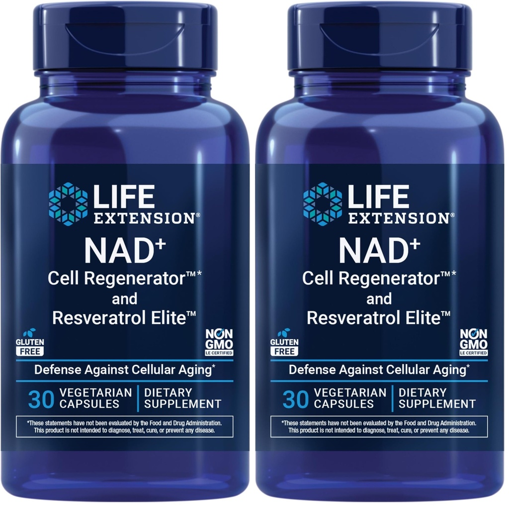 Extensão da vida NAD+ Regenerador de Células e Resveratrol Elite, NIAGEN nicotinamida ribosídeo, Trans-resveratrol, quercetina, Fisetina, para Longevidade, Energia e Estresse Oxidativo, 30 Cápsulas Vegetarianas