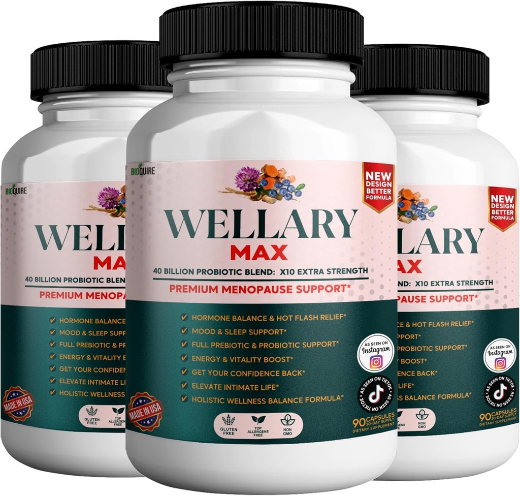 Wellary Max Menopause Support Supplement, 40 bilhões de UFC Mistura probiótica, 90 cápsulas (3)