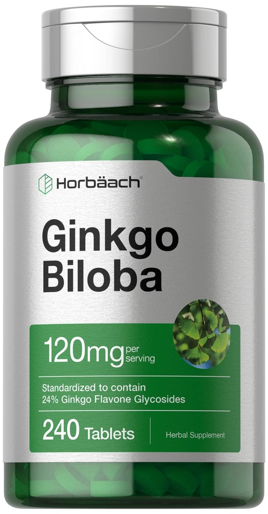 Horbäach Ginkgo Biloba Supplement (Suplemento de 120mg) 240 Comprimidos (Extrato de ervas padronizado) Flavone Glycosides (Vegetarian, Non-GMO e Gluten Free)