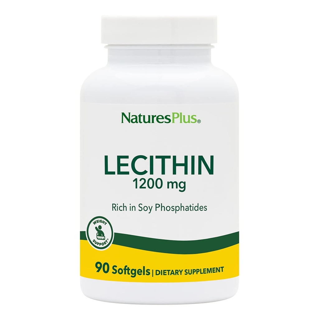NaturesPlus Lecitina - 1200 mg, 90 Softgels - Rico em Fosfatídeos de Soja - Sem Glúten - 90 Servings