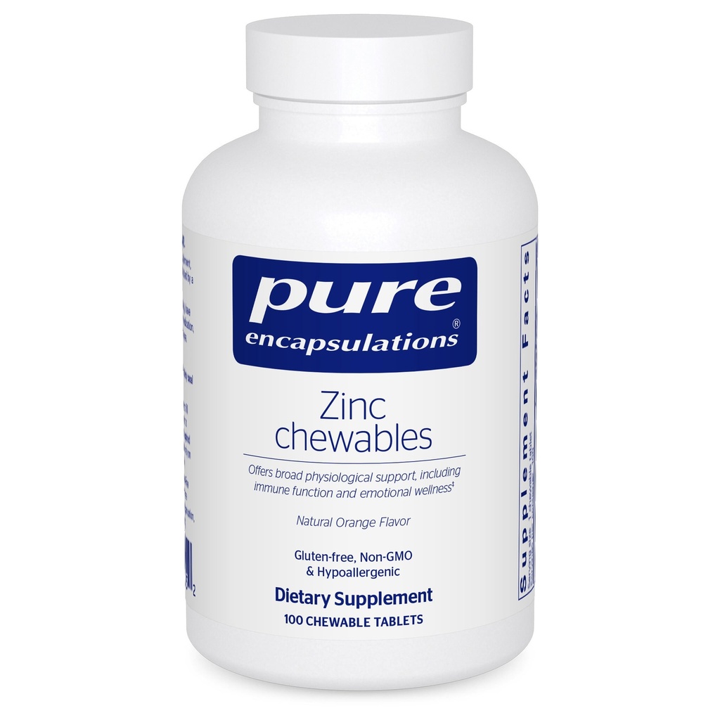 Encapsulamentos puros Zinco mastigabilidades suplemento para o suporte do sistema imunológico, crescimento e desenvolvimento, e cura de feridas 100 comprimidos mastigáveis sabor laranja natural