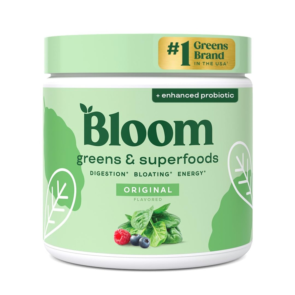 Bloom Nutrition Superfood Greens Powder, Enzimas Digestivas com Probióticos e Prebióticos, Gut Health, Bloating Alief for Women, Chlorela, Green Juice Mix with Beet Root Powder, 30 SVG, Original
