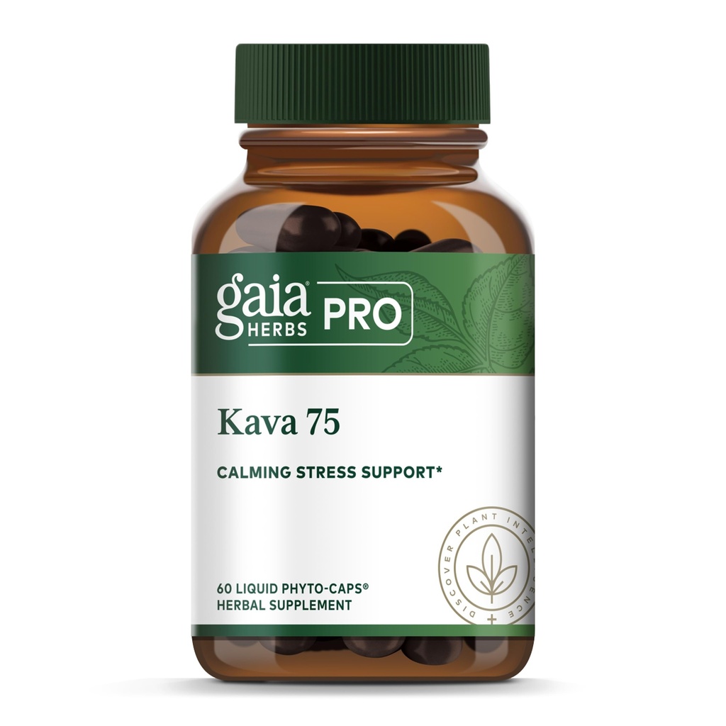 Gaia Herbs PRO Kava 75 - Suplemento de suporte de estresse - Ajuda um senso de calma e relaxamento - 60 líquido Phyto-Caps