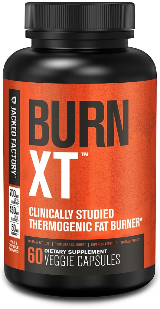 Fábrica Jacked Burn-XT Clinicamente estudado queimador de gordura e perda de peso Suplemento - Apetite Supressor & Energia Booster - com acetil L-Carnitina, extrato de chá verde e mais - 60 pílulas de dieta natural