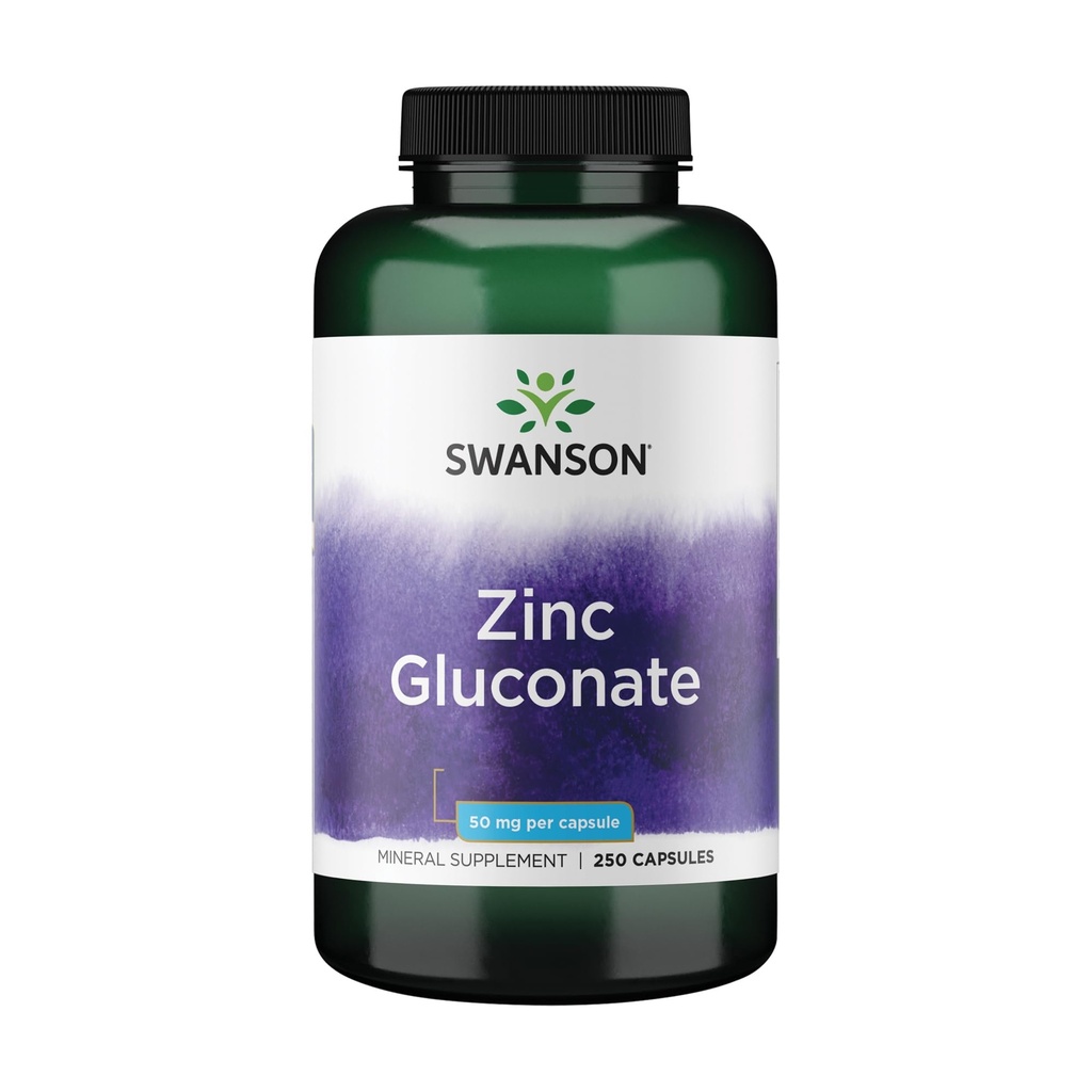 Gluconato de zinco de Swanson - Suplemento mineral que promove a saúde da próstata, saúde da visão, e suporte imunológico - Forma de Gluconato para Absorção Optimal - (250 cápsulas, 50mg cada)