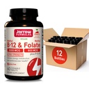 Fórmulas Jarrow Ultra Força Metil B-12 5000 mcg & Folato de metilo 800 mcg + P-5-P, Suplemento para Metabolismo de Energia Celular e Suporte Cardiovascular, 60 comprimidos mastigáveis, suprimentos de 60 dias, 12 embalagens