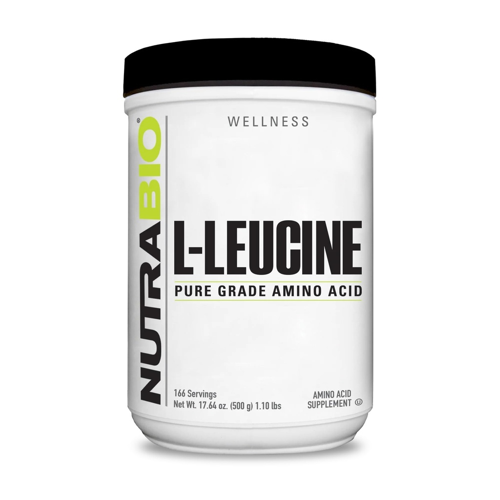 NutraBio 100% puro L-Leucina - Recuperação e suporte muscular - Forma Aminoácido naturalmente fermentado - Vegan, Não-GMO, Sem glúten - (500 Grams)