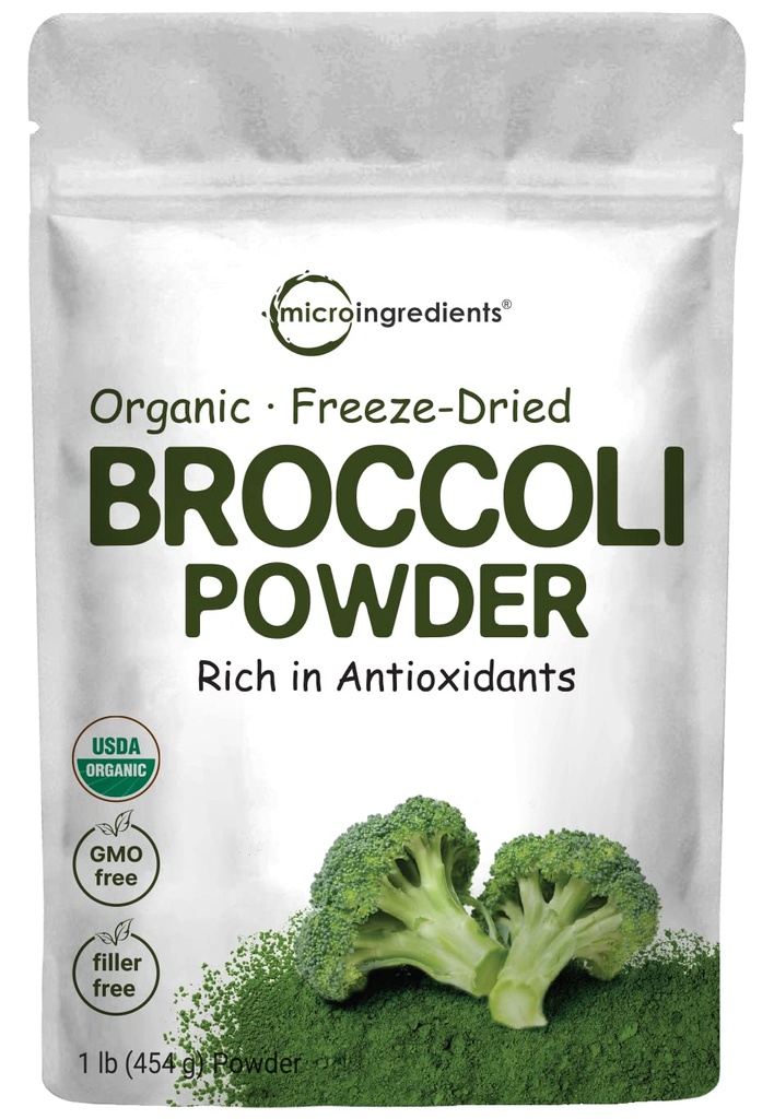 Pó de brócolis orgânico, 1 libra, congelado seco, contém DIM natural (Diindolilmetano), e rico em fibra e vitamina imune C, Superalimento verde para smoothie e bebidas, Vegan Friendly