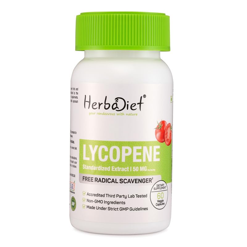 Lycopene 50mg Cápsulas - Suplementos de apoio à saúde da próstata natural para homens - Apoio imunológico, Antioxidante, Apoio à visão, Saúde do coração, Saúde dos olhos - Extrato de tomate puro (120 Cápsulas)