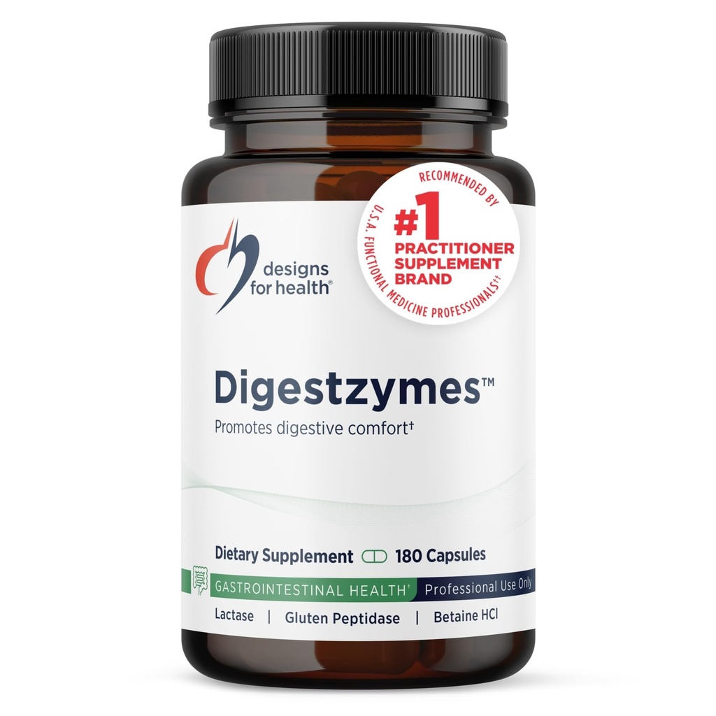 Desenhos para Digestos de Saúde - Enzimas Digestivas + Hidrocloreto de Betaína para Gás e Alivio Bloating - Pepsina, Bile de Ox, Enzima de Lactase e Enzimas de Lipase para Digestão (180 Cápsulas)