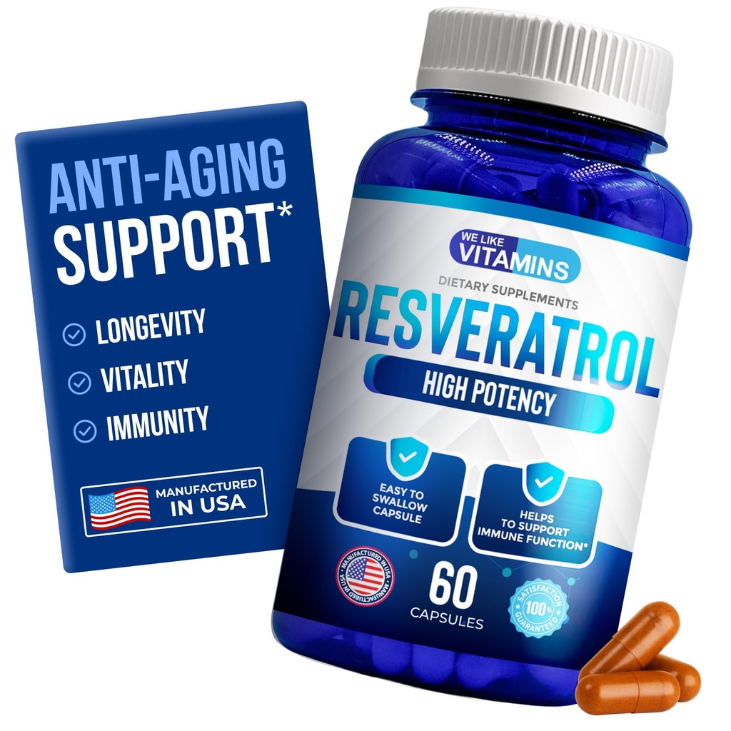 Gostamos de Vitaminas Resveratrol 1000mg por serviço - 60 Cápsulas Veggie Fácil de Engolir - Suplemento Natural Resveratrol 1000mg - Suplemento Antioxidante Ajuda Suporte Sistema imunológico