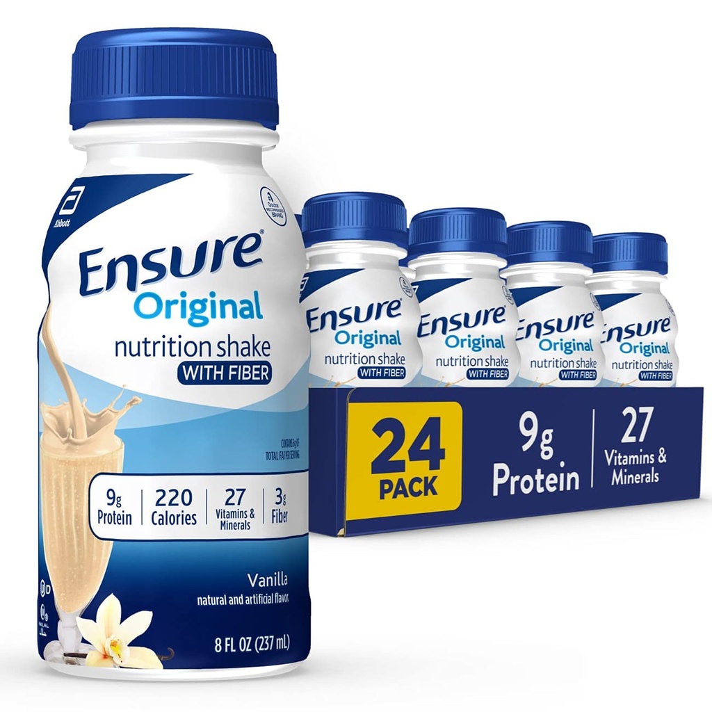 Certifique-se original Baunilha Nutrição Shake com fibra     , pequeno Shake de substituição de refeições , pronto para beber , proteína 9g , 27 vitaminas e minerais , 8 fl oz - 24 Pack