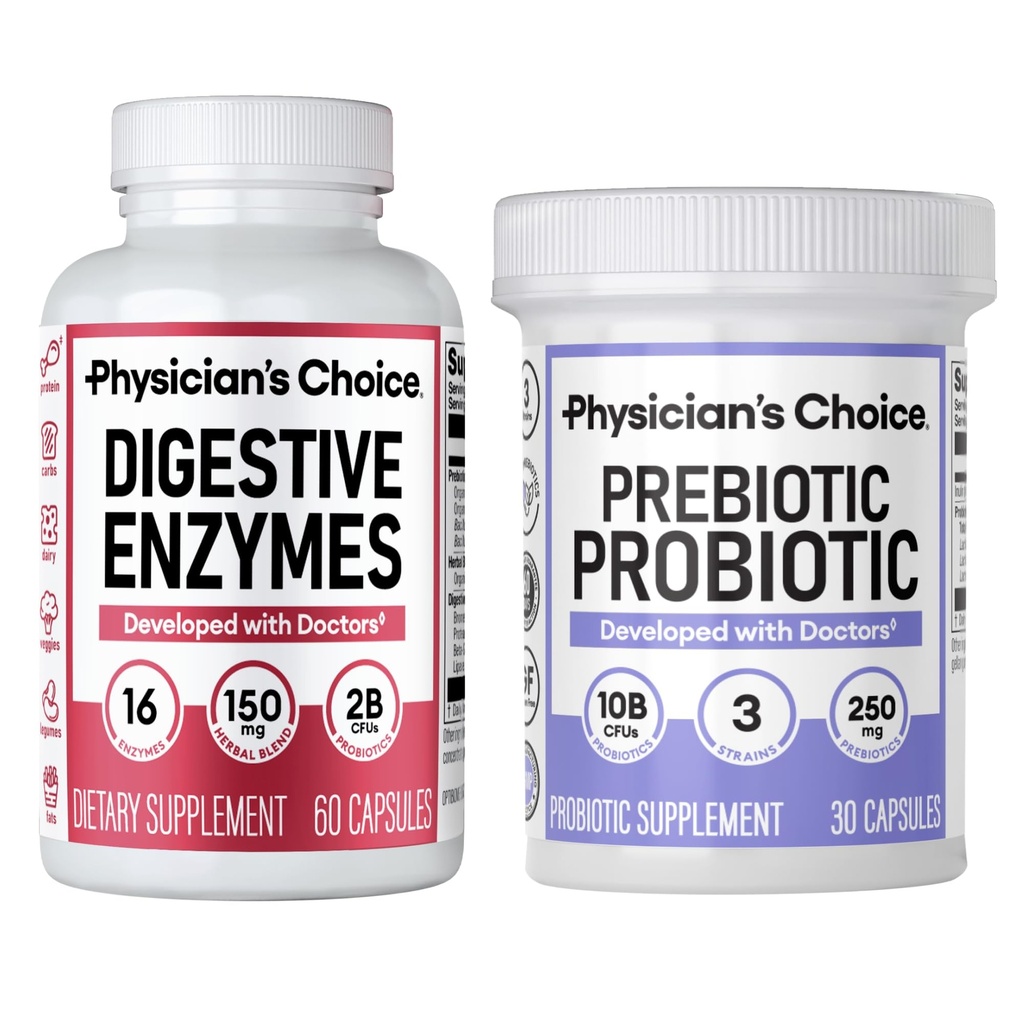 ESCOLHA DO Médico Prebiótico-Probiótico + Digestivo Multi-enzimas 60CT - Conjunto de Saúde Digestiva