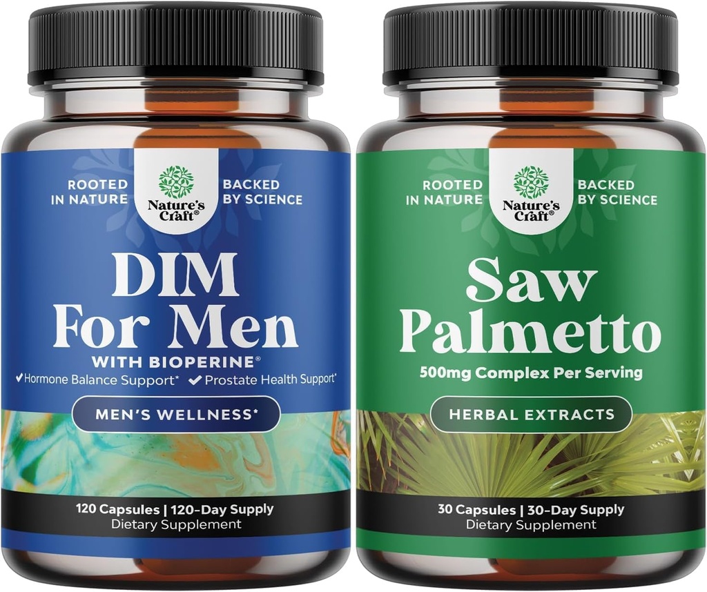 Pacote de suplemento DIM avançado para homens - Bloqueador de estrogênio e extra força serra Palmetto Extract - para a saúde do cabelo e do homem e suporte urinário