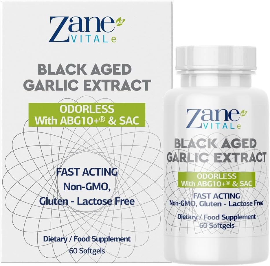 Zane - Cápsulas de Alho Preto Envelhecido - Sistema Imune, Pressão Arterial e Colesterol Apoio à Saúde - Menos Odor - Mais Eficaz do que Alícina - 60 Cápsulas Não-GMO, Glúten - Lactose - Parabeno Grátis.