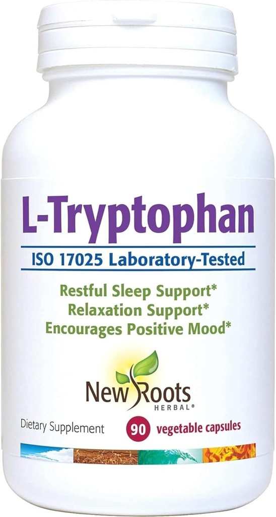 NEW ROOTS HERBAL L-Tryptophan Supplement for Sleep (90 Cápsulas) 220mg, Herbal Supplement for Healthy Sleep, Mood and Stress Response Support – Gluten-Free, Non-GMO