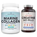 AMANDEAN Premium Creatine HCl & Marine Collagen Bundle. EUA-Made CON-CRET. 7X Concentrado. Proteína de Colágeno dos Peixes Hidrolisados. Antienvelhecimento. Suporte Recuperação & Lean Muscle. Pele saudável