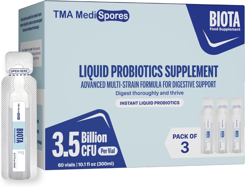 Biota Probiótico Bebidas para Saúde Digestiva e Apoio Imune, Suporte de ação rápida Obstipação do estômago, Digestivo Probiótico diário para adultos, Crianças, Glúten, Açúcar livre e não-GMO, 60 Servings