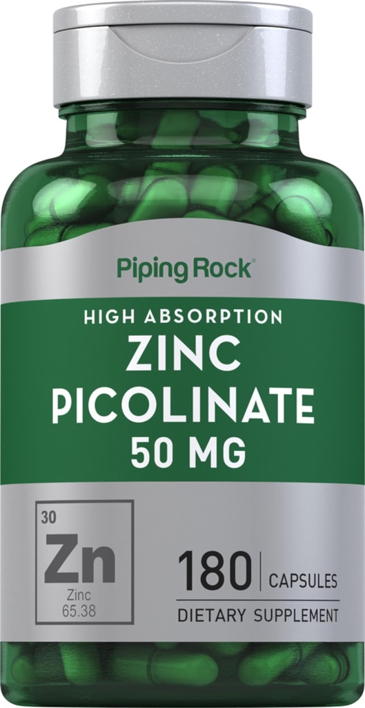 Piping Picolinato de zinco de rocha 50mg 180 Cápsulas □ Não-GMO, Suplemento sem glúten