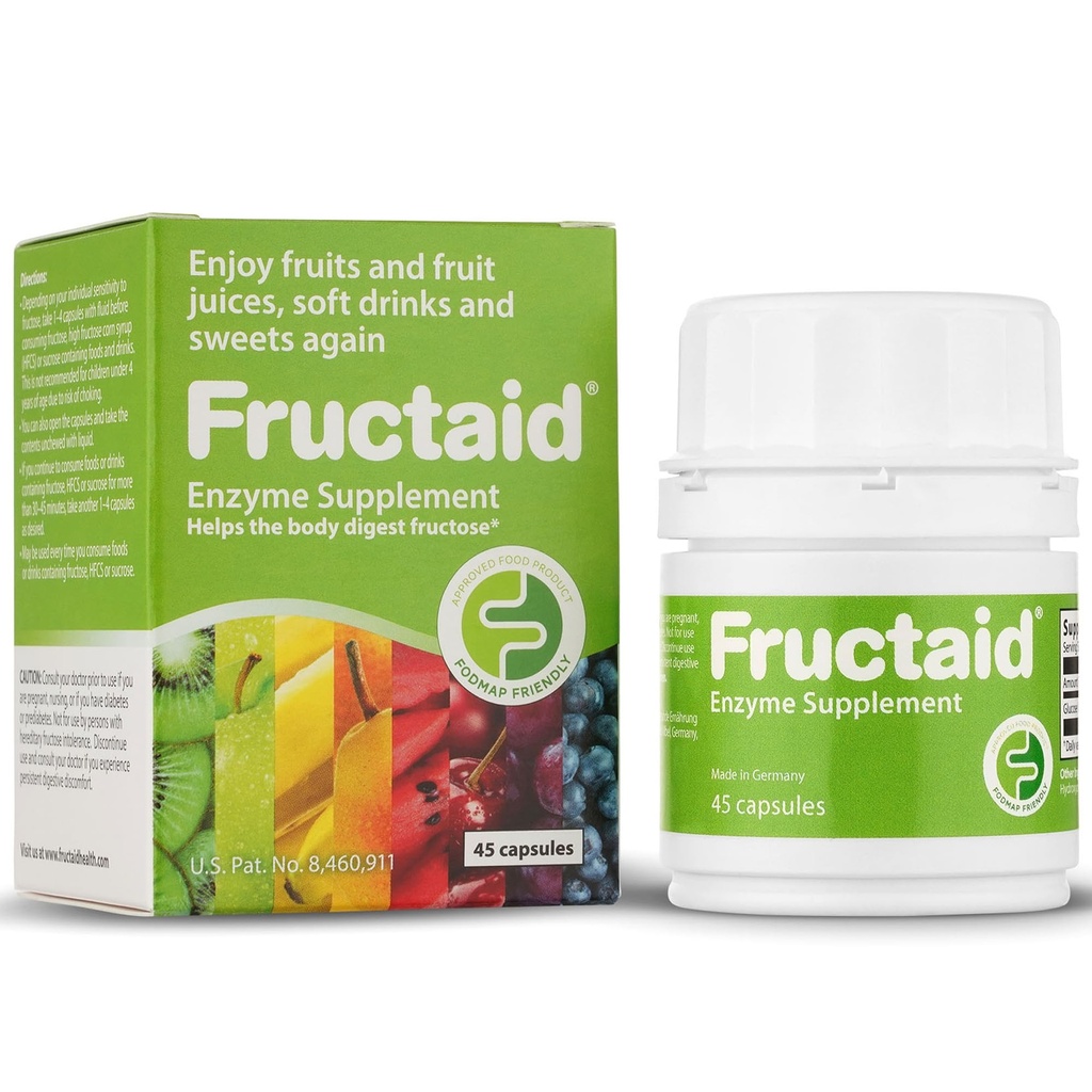 Suplemento Enzima - 45 Cápsulas, para que você possa desfrutar de frutas, sucos de frutas, bebidas suaves e doces novamente, Suplemento dietético, Sem glúten, Sem lactose