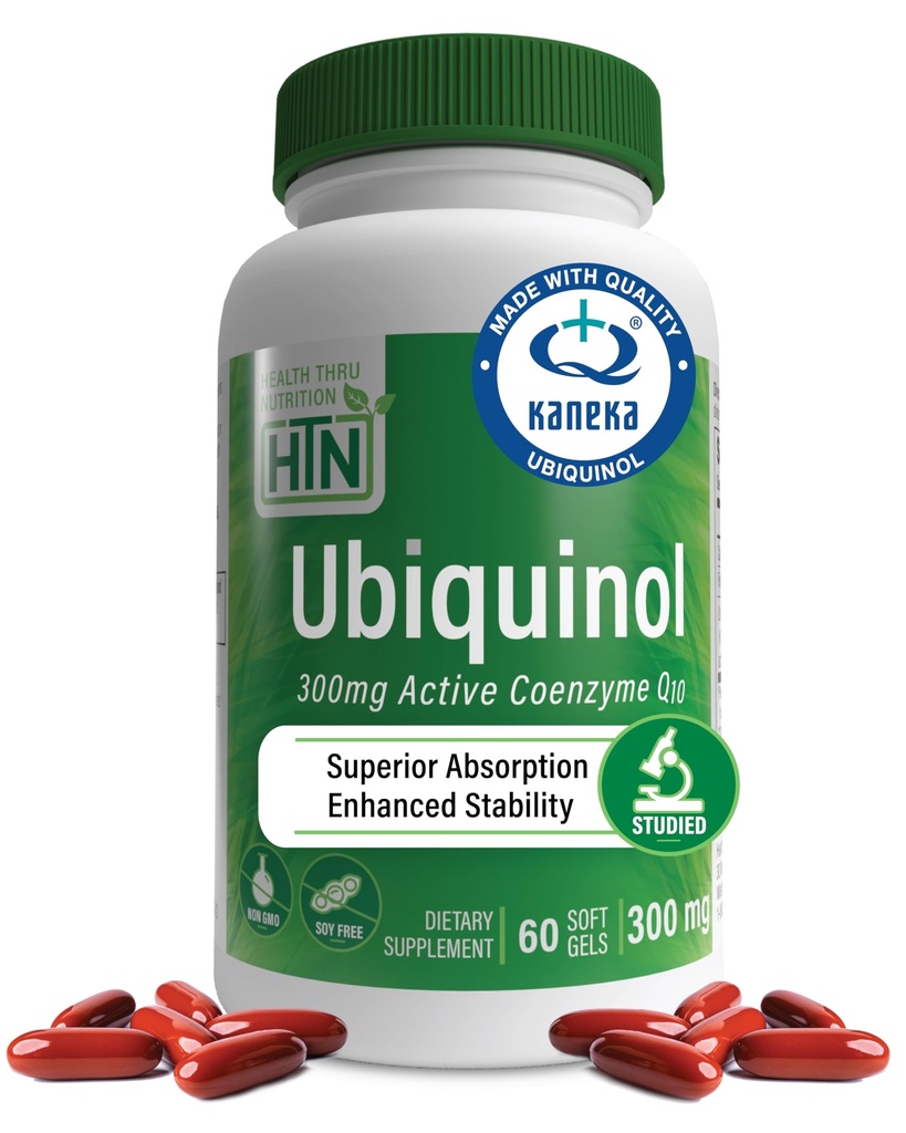 Saúde Thru Nutrição Ubiquinol 300mg 60 Softgels como Kaneka QH Reduced CoQ-10 - Stabilized - 3o Partido Testado □ Maior biodisponibilidade