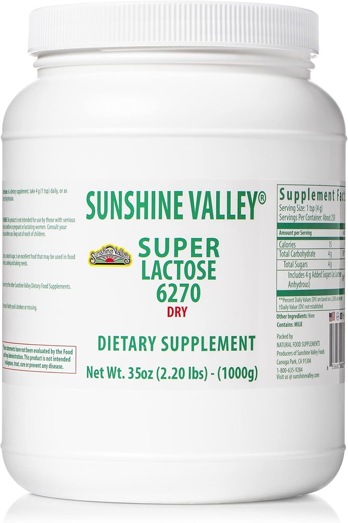 Sunshine Valley® Super Lactose em pó seco (FREE FLOW POUR) - Adoçante natural e Melhorador de Cozimento, Açúcar em pó para cozinhar e mistura de alimentos, Estabilizador de alimentos e filler - 35 Oz