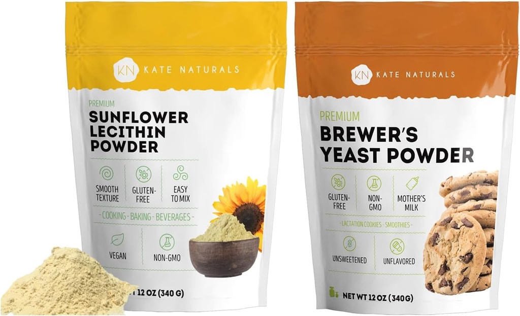Kate Naturals Girassol Lecitina em pó (4 onças) & Levedura de cerveja (12 onças)