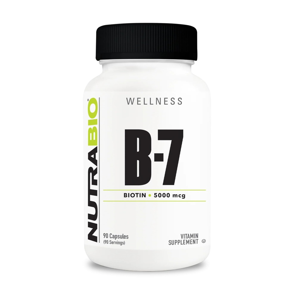 NutraBio Biotin (Vitamina B-7) Suplemento, 5000mcg - Pode ajudar a promover cabelos saudáveis, pele e unhas, 90 cápsulas vegetais