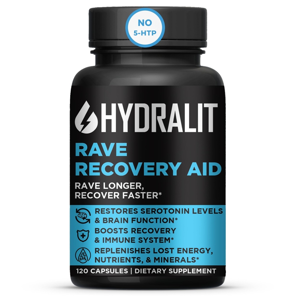 Rave Recuperação Ajuda Vitaminas Após Pílulas de alívio da festa Music Festival Acessórios Rave Essentials 5-HTP Suplemento Eletrolíticos Hidratação melhores manhãs Serotonin Energia Hangover 120 Cápsulas
