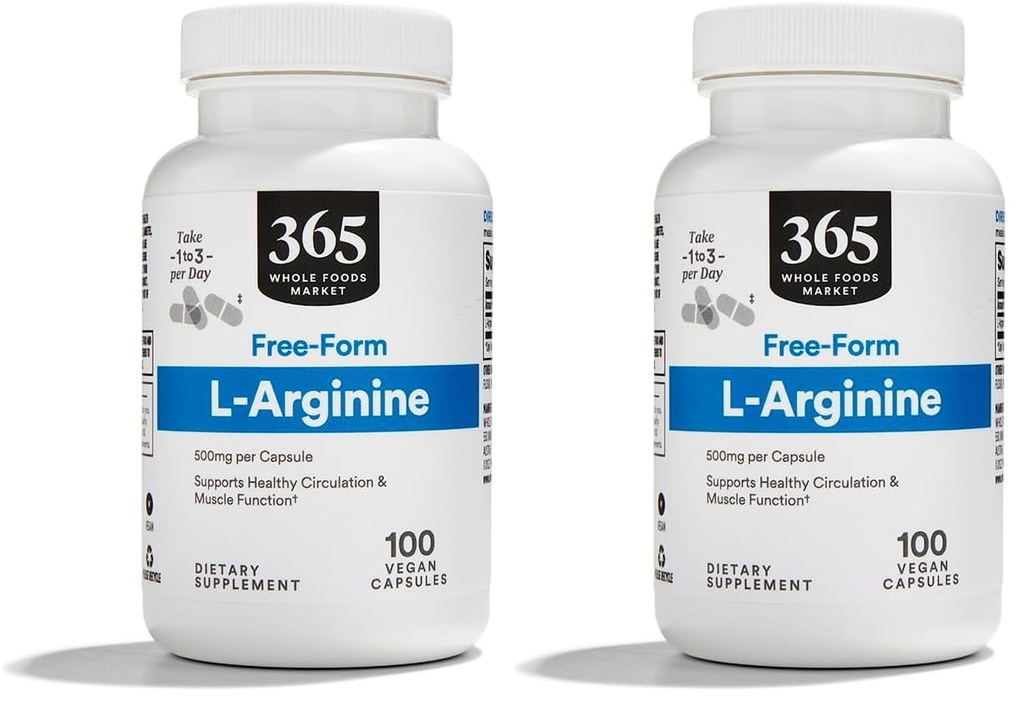 Mercado inteiro de alimentos, L Arginina 500Mg 100 bonés vegetarianos (Pacote de 2)