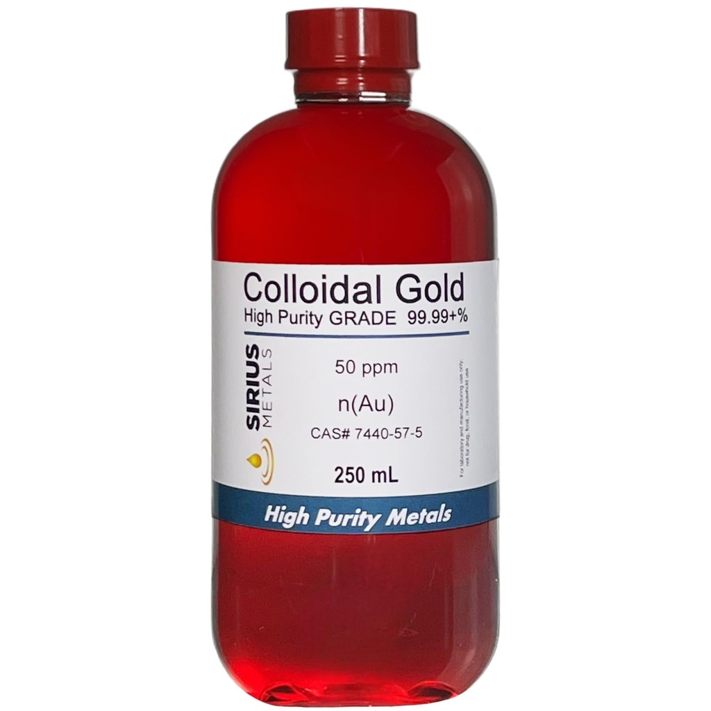 Ouro Coloidal Verdadeiro (50 ppm) - 99,99 + % Pureza - 250 ml (8,45 Fl Oz) em uma garrafa de plástico transparente BPA-Free, 1 contagem (Pacote de 1)
