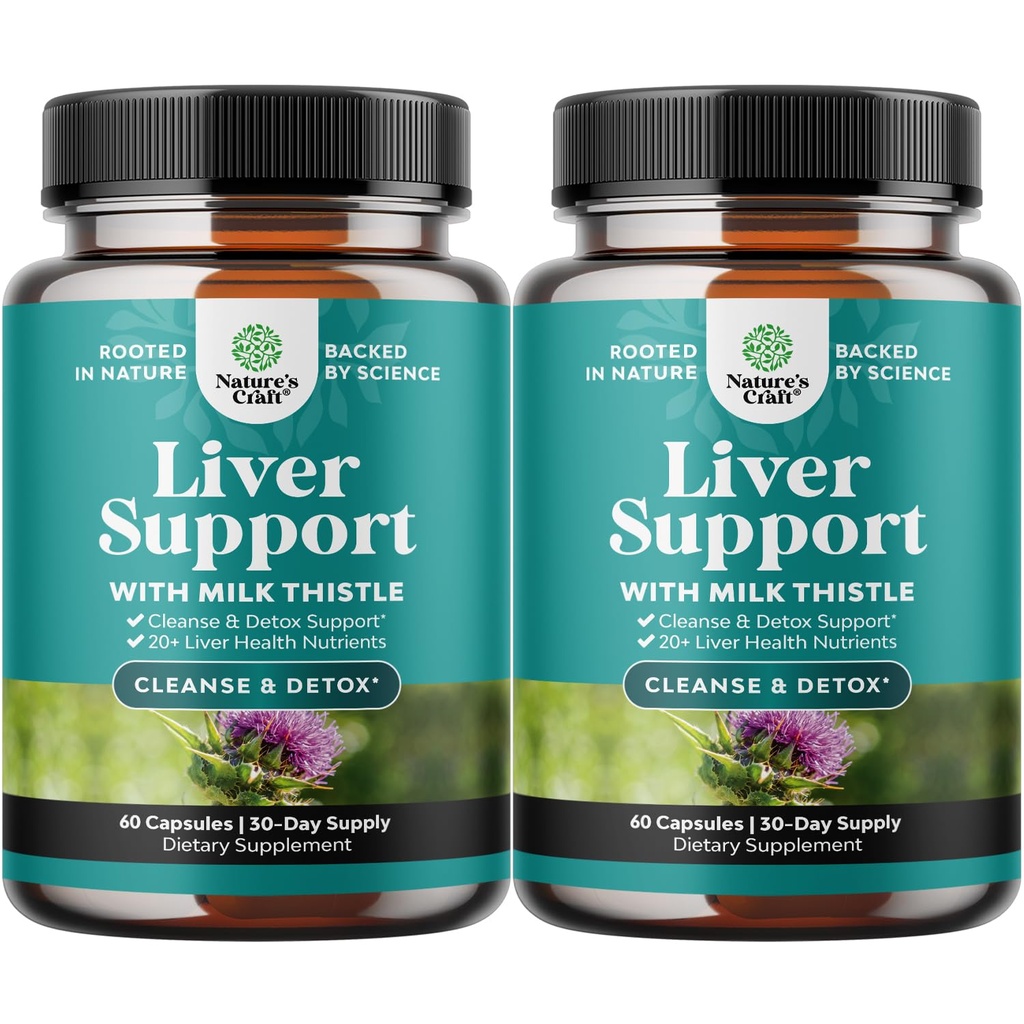 Natures Craft Liver Cleanse Detox & Repair 2 Pack Bundle - Herbal Liver Support Milk Thistle Supplement - Silymarin Milk Thistle Supplements with Dandelion Root, Choline, Beetroot & Extract