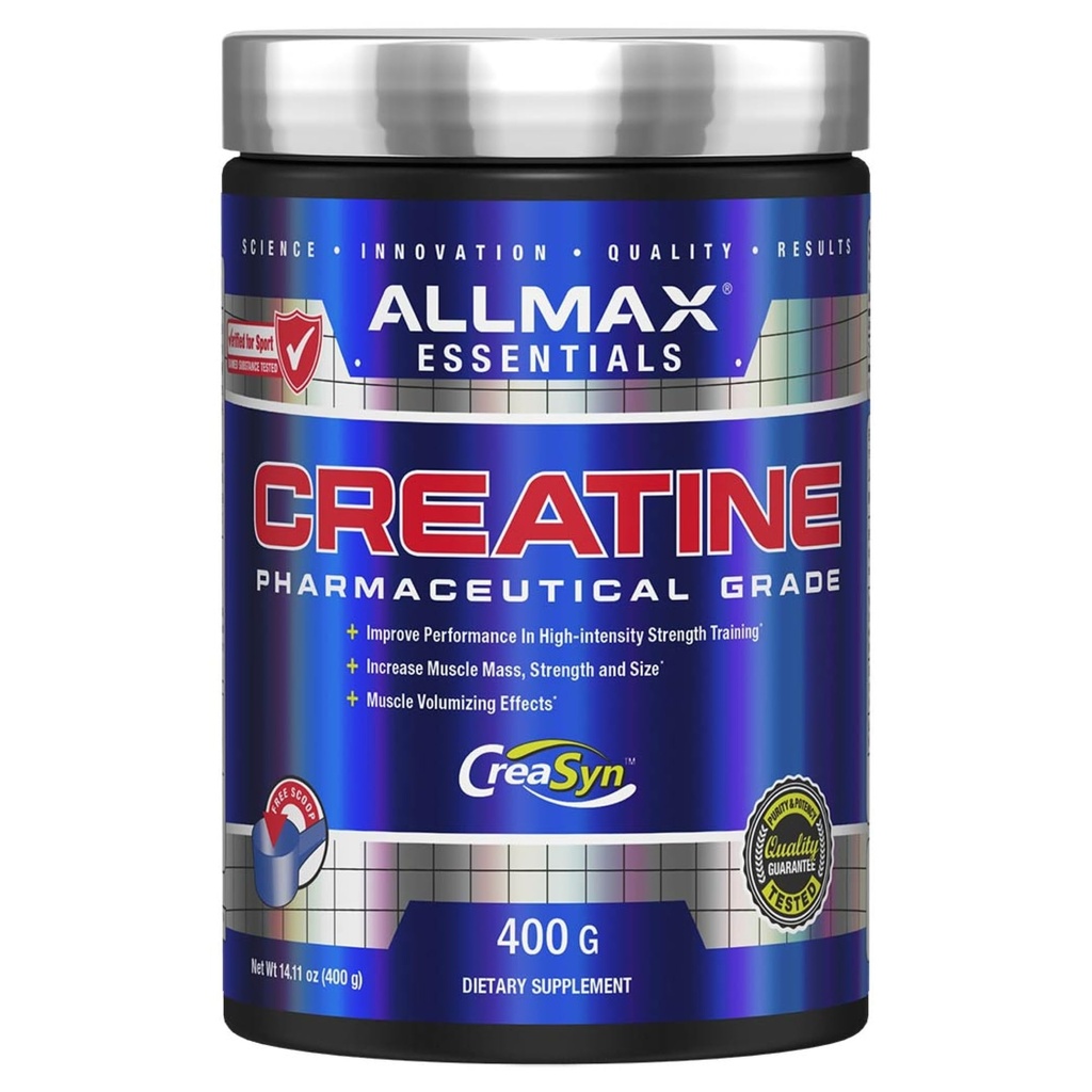ALLMAX Nutrição Creatina Mono-hidratado Pó, Sem sabor – Puro Micronizado Creatina Suplemento para homens e mulheres – Suporta força, desempenho e intensidade de treinamento – Vegan, Gluten Free (400g)