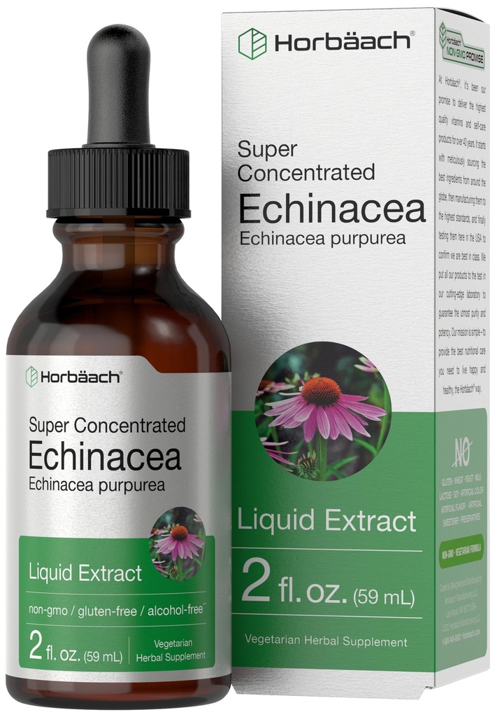 Horbaach Echinacea Drops Herb Tintura 2 fl oz Extrato Super Concentrado de Raiz de Álcool Líquido Livre, Vegetariano, Não-GMO e Suplemento sem glúten