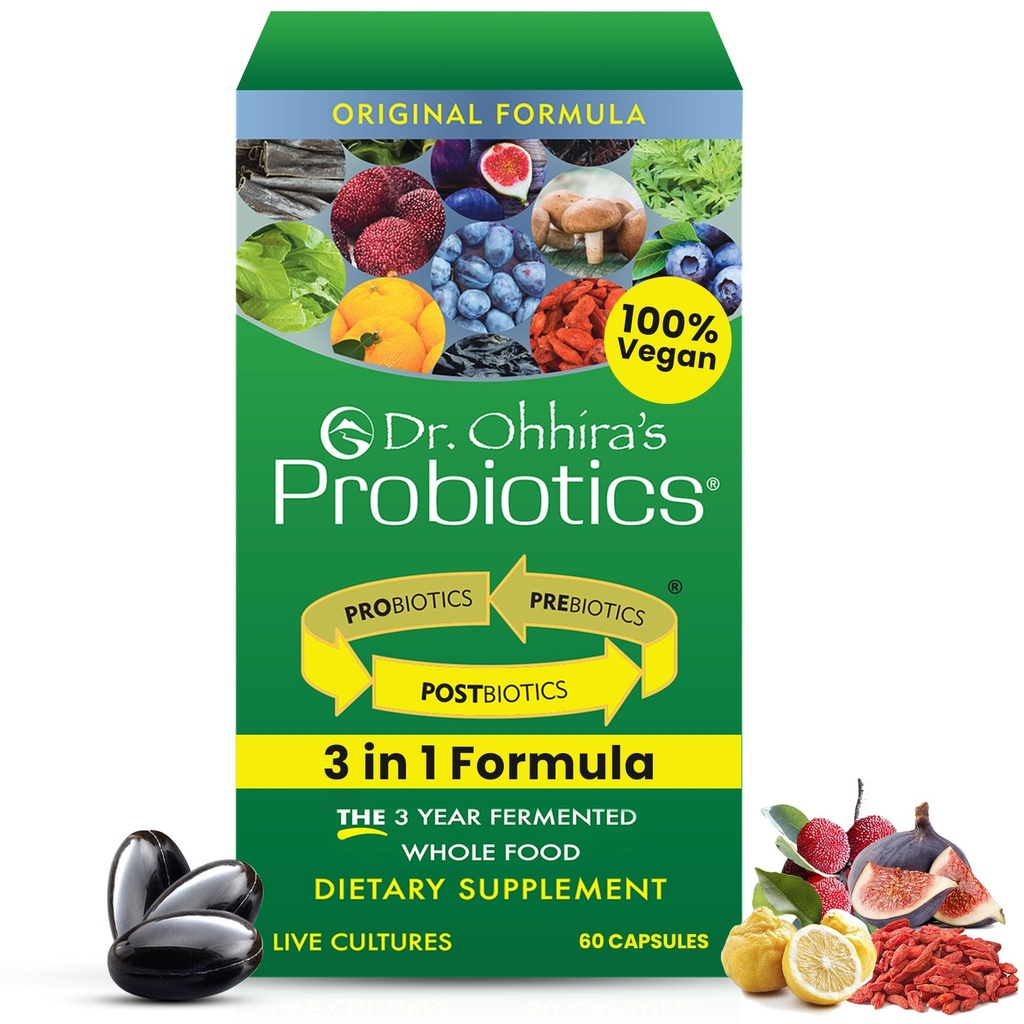 Fórmula original de Probióticos do Dr. Ohhira com 3 anos fermentados prebióticos, Probióticos ativos vivos e o único produto com metabolitos postbióticos, 60 Cápsulas