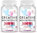 3000 MG Creatina Monohidrato para Mulheres e Homens, Pílulas Creatina com BCAA e mastigadores de Creatina de colágeno hidrolisado Comprimidos para Desempenho e Recuperação, Força, Sabor de Fruta Dragão, 180 Comprimidos