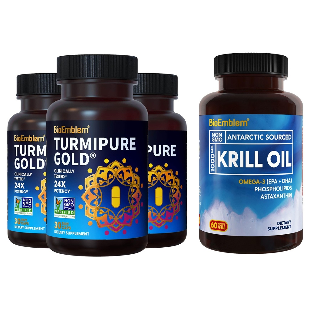 BioEmblem Antárctico Krill Oil Supplement Curcumina Clinicamente Estudada TurmiPure - Apoio Conjunto, Suplementos Clínicos de Inflamação Saudável