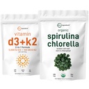 Micro Ingredientes chlorela orgânica espirulina 3000mg Comprimidos & Vitamina D3 5000iu + K2 100mcg Pacote 2 Pacote de células rachadas, rico em Vegan Protein & Chlorophyll .