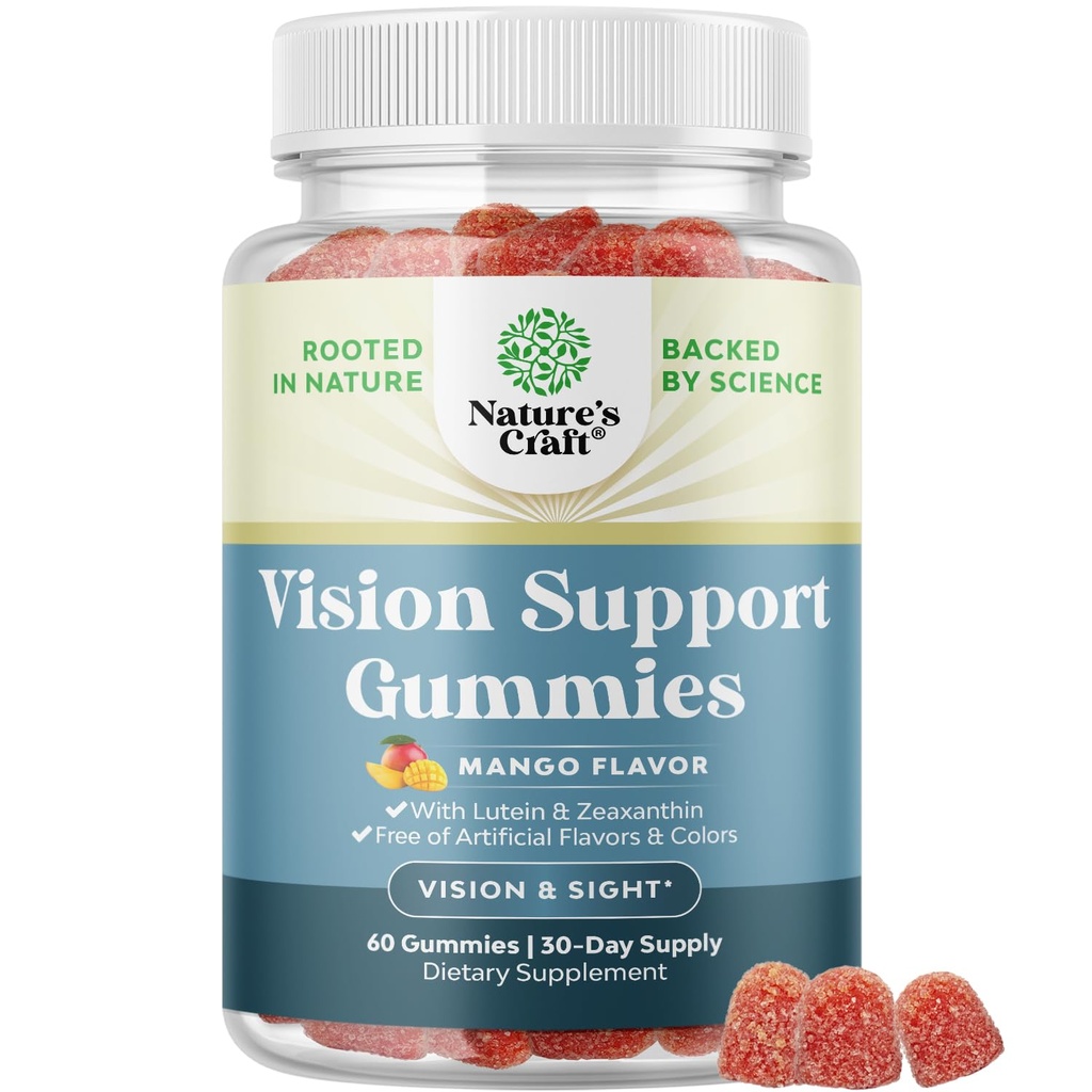 Vision Support Gummies for Adults - Lutein e Zeaxanthin Suplementos para a saúde dos olhos - Potent Lutein Vitaminas para a proteção da luz azul Deformação de Secura Suporte e Sharpness Visual - 60 Contagem