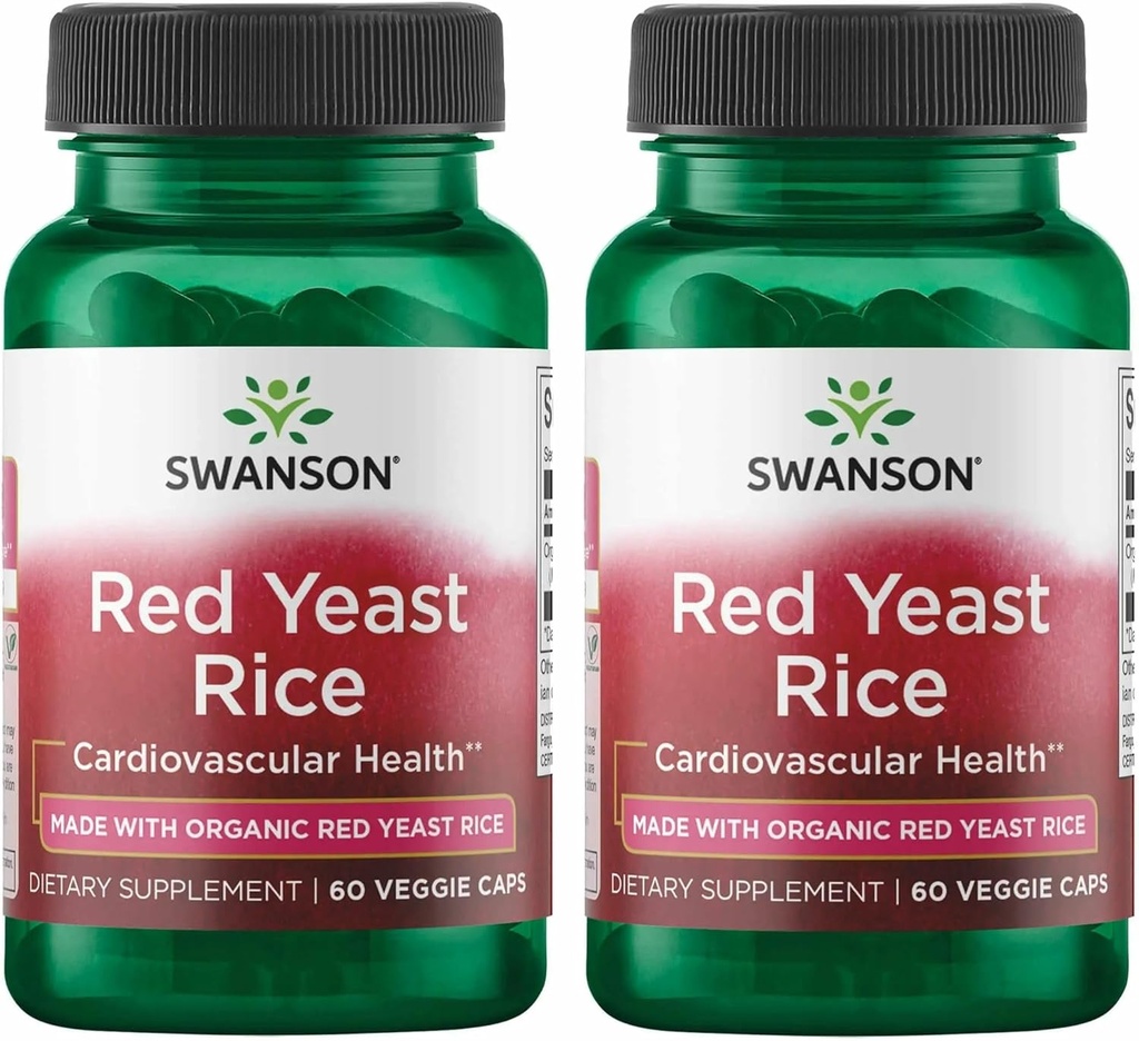 Swanson feito com arroz vermelho tradicional orgânico 600 Milligrams 60 Veg Cápsulas (2 embalagem)