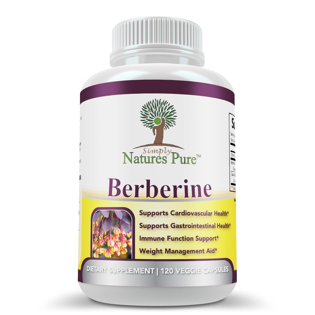 Simplesmente Natureza Puro Premium Berberine HCl 500mg - 120 Cápsulas - Cardiovascular Gastrointestinal Imune Support - Cromium Cinnamon