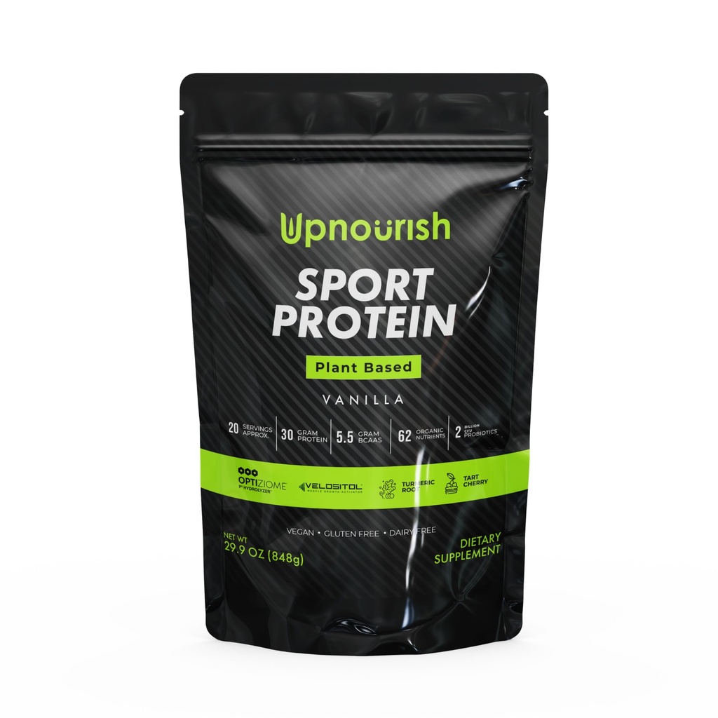 Vegan Sport Protein Powder Vanilla – 30g Proteína Baseada em Plantas, VELOSITOL, BCAAs, Verdes orgânicos e frutas, Probióticos, Cereja Tart para Recuperação Pós-Criação, Informar esportes certificados Keto - 20 porções