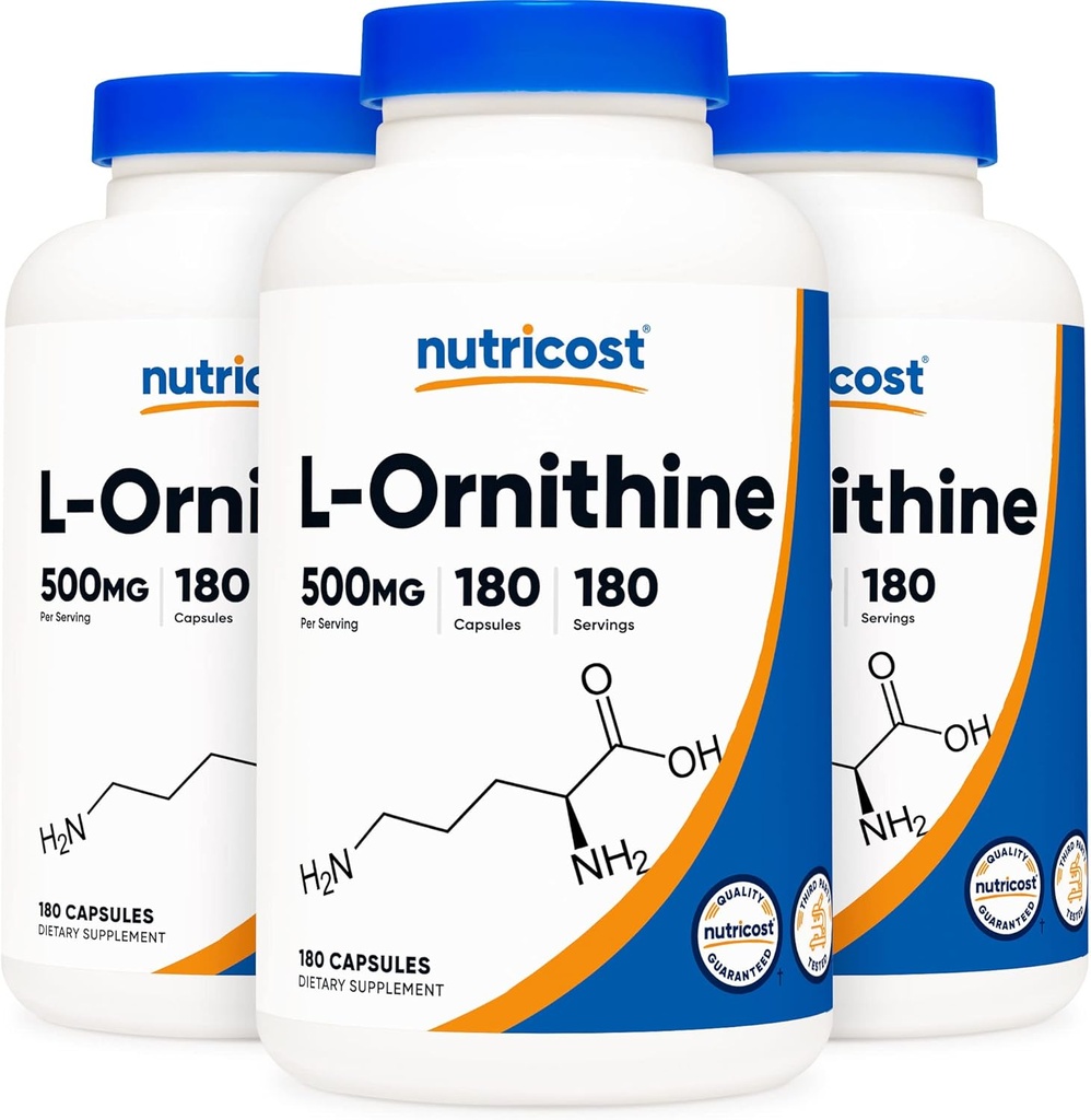 Nutricost L-Ornitina 500mg; 180 Cápsulas (3 frascos)