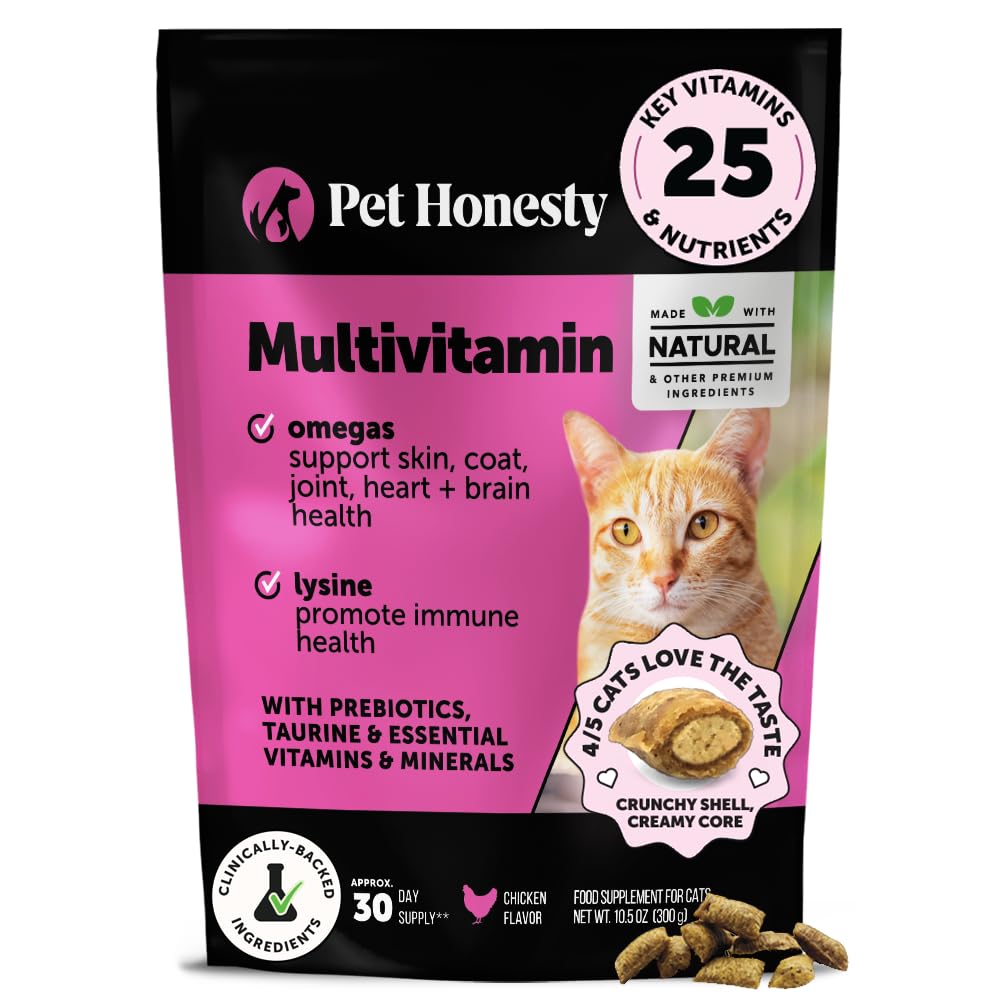 Gato Multivitamin Crunchy & Creamy Chews - Gato Doces para a Saúde + Imune, Apoio Conjunto, Pele & Revestimento, & Digestão - Vitaminas com Omega 3s, Lisina e Probióticos (30 fornecimento dia)