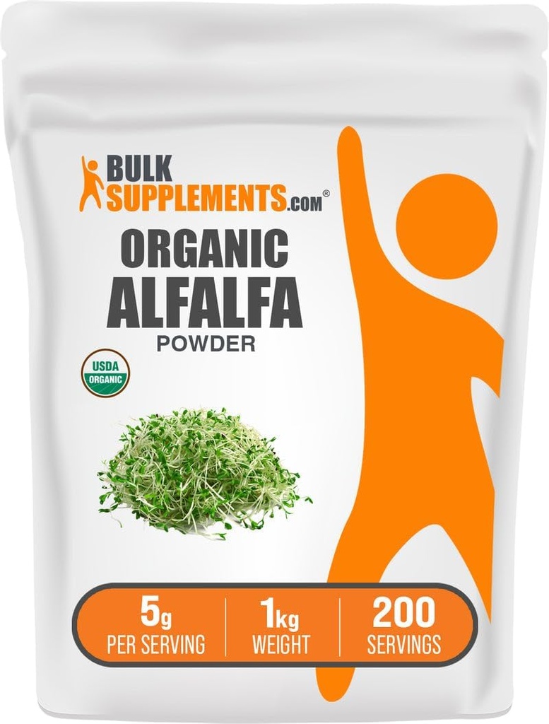 BulkSuplementos.com Grama Alfalfa orgânica em pó - Alfalfa Suplemento, Verde Superfood em pó - Vegan & Gluten Grátis, 5g por serviço, 1 kg (2,2 lbs) (Pacote de 1)
