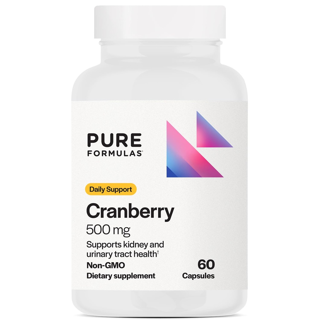 PureFormulas Cranberry 500 mg - Suporta Rins and Urinary Tract Health - Suplemento Antioxidante para Proteção Imune e Saúde Celular - Pílulas de Cranberry para Mulheres e Homens - Não-GMO - 60 Cápsulas