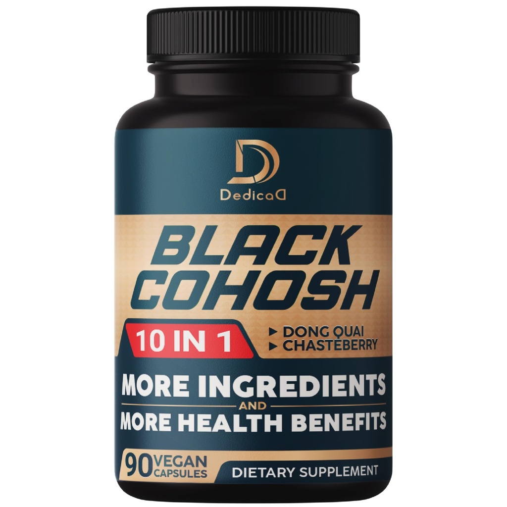 Black Cohosh Supplement - 3 Meses para Menopause & Imune Health - Mistura de 12 Potent Herb Inclui Dong Quai, Chasteberry, Yam selvagem, Red Clover, Black Pepper & Outros - 90 Cápsulas Vegan